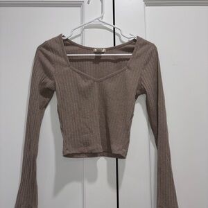 Bozzolo Ribbed V-Neck Crop Top - Tan